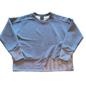 Nike Just Do It Grey Ribbed Pullover Sweatshirt Crewneck Long Sleeve Size L
